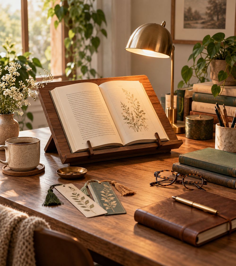 Atril de lectura con un libro abierto
