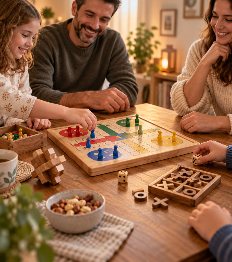 Familia jugando a un juego de mesa