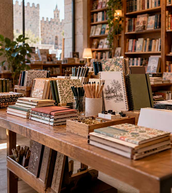 Papelería en el centro de Ávila con cuadernos y libretas